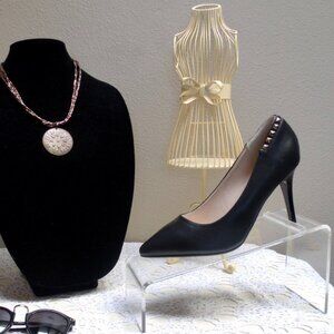 Sexy Stiletto Gold-Tone Studded Black Pump Heels By Serdina Sz 8